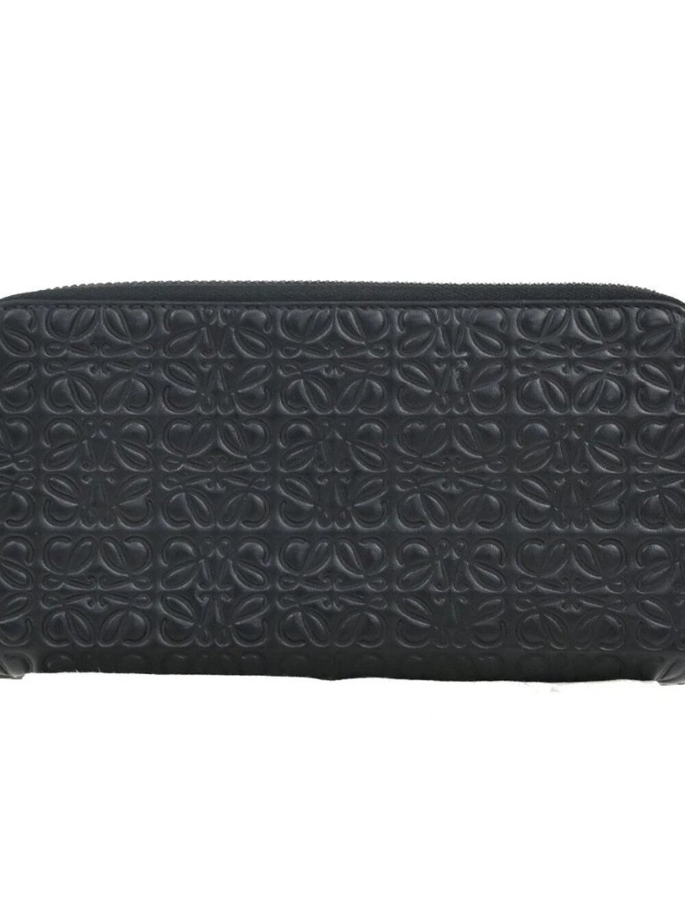 LOEWE Logo Anagram Repeat Long Zipper Wallet Embossed Leather Black 69KP047